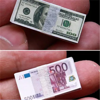 1/12 escala Criativo Mini Dólares monetário do Euro em Miniatura de Notas de Brinquedo das Crianças Presentes de Casa de bonecas em Miniatura Acessórios