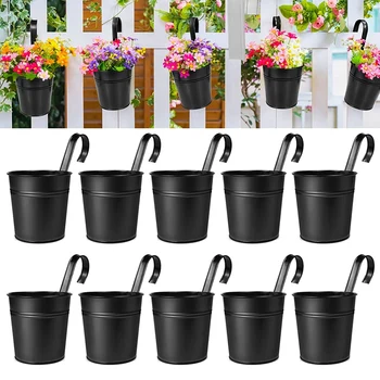 10Pcs Pendurar Vasos de Flores, Plantador de Parede Indoor/ao ar livre Para Corrimão de Cerca de Jardim, Varanda de Casa Com Destacável Ganchos