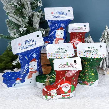 10PCS Presente de Natal Sacos dos Doces Meias Botas de Embalagem de Saco de Papai Noel Elk Meias de Natal Festa de Snack de Armazenamento de Suspensão de Decoração de Ano Novo