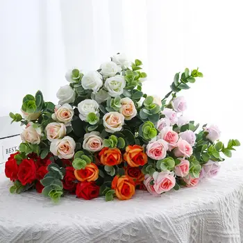 11 Cabeças Artificial Rose Bouquet DIY Fresco, mantendo o Arranjo Floral Simulação Realista de Rosa Falso Plantas de Casa, Decoração do Casamento