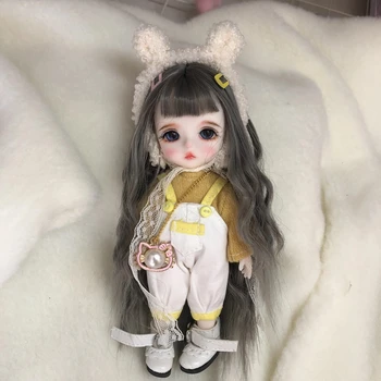 16cm de Moda Mini Peruca BJD Boneca Móvel Conjunta Menina Bonecas 3D Olhos Grandes Bonito Bonito DIY Brinquedo de Boneca com Roupas de Vestir Boneca