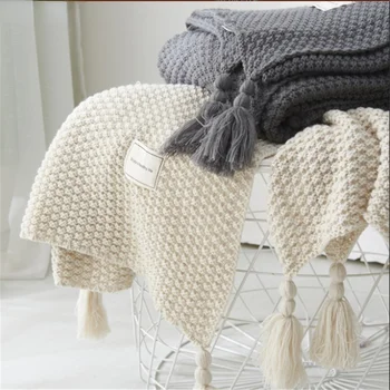170x130cm robusta malha Cobertor de Borla Sofá-Cama de Jogar Cobertores Nórdicos Xale Cobertor Colcha de Tricô Crianças Cobertores para Bebê
