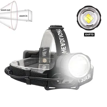 1800LM XHP70 Led Zoom Farol Poderoso Zoomable Cabeça Branca luz da Tocha Recarregável USB Pesca Camping Lanterna Powerbank