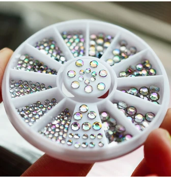 2017 Novo mais quente da Venda de rodas Holográficas 2-5mm tamanhos mistos 3D Colorido Opala AB Prego Strass para unha acessórios, MLP2