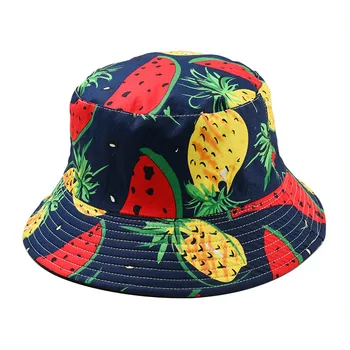 2020 nova dupla face da bacia do chapéu menina do algodão fruto de impressão pescador boné chapéu de balde ao ar livre de praia, protetor solar sol pac