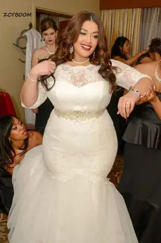 2022 Branco/Marfim Tule De Renda Mangas Metade Elegante Vestido De Casamento Apliques Beading Vestido De Noiva Vestido De Vestido De Noiva Plus Size