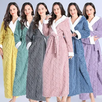 2022 Mulheres Pijama Coral de Lã de Cor Sólida, Com um Chapéu de Cordão Espessamento Casa Quente Suave para Mulheres Casuais, Pijamas Moda Chique