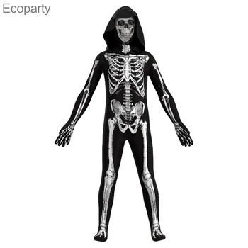 2022 Zumbi Assustador Traje Crianças Esqueleto Crânio Traje Cosplay Purim Traje de Halloween para Crianças, Adultos, Homens, Mulheres, Meninos, Meninas