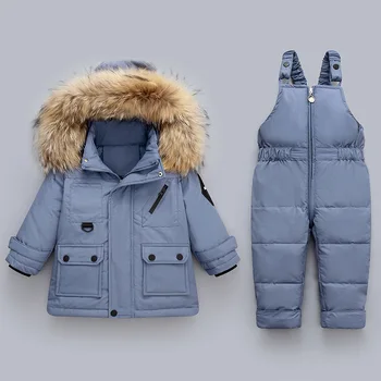 2pcs Conjunto de roupas de inverno meninos para baixo do casaco Menina roupas de macacão crianças Engrossar casaco parka sobretudo crianças snowsuit