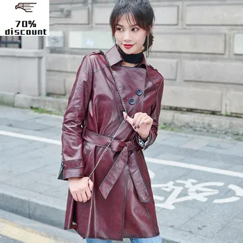 300 Reais% pele de Carneiro Casaco Feminino Genuíno Jaqueta de Couro Outono Jaqueta Mulheres coreano casaco Longo Chaqueta Mujer MEU