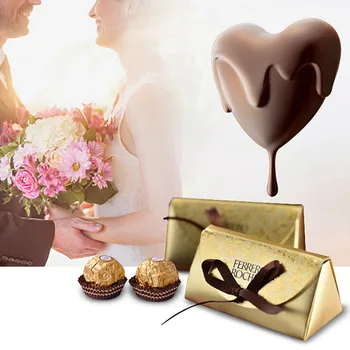 300pcs/monte Novo design de Ouro de Papel Caixas dos Doces de Chocolate, Caixa para Convidado Favor do Casamento Dom Doce Caixa com Ribborns