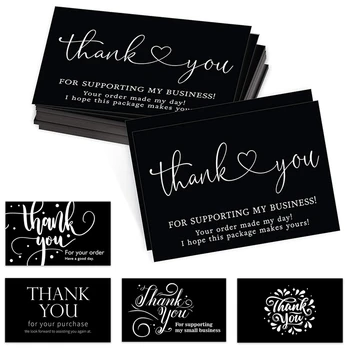 30Pcs Preto Cartões de Agradecimento para Apoiar a Minha Pequena empresa de Produtos Artesanais Embalagem de Presente Nota de cartões de Decoração para uma festa Cartões