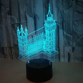 3D Big Ben Visual Noite de Luz Colorida Edifício London Elizabeth Tower Candeeiro de Mesa de Decoração do Quarto de Iluminação