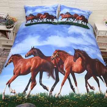 3D Cavalos Conjunto de roupa de Cama de Animais de Capa de Edredão fronha Camas King Queen Size, roupas de cama 3pcs têxteis para o lar