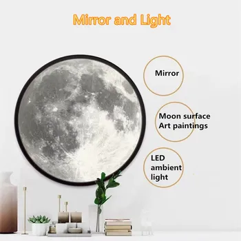 3D Espelho LED Lua Lâmpada de Vidro de Maquiagem Tabela a Luz do Quarto Decoração de Arte de Pintura de Energia USB