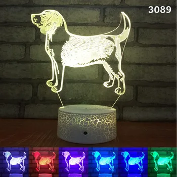 3D LED Lâmpada Cão de 7 de Alteração de cor USB Luzes da Noite Remoto, Interruptor do Toque de Mesa Candeeiro de Mesa para as Crianças de Natal de Presente de natal