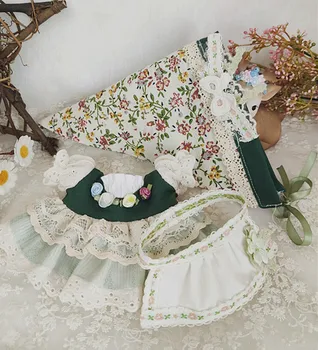 3pc/conjunto Limitado artesanal 20CM Roupas de Boneca Fairy Dress véu Avental peluches Roupa Brinquedos Boneca, Acessórios Cos Terno