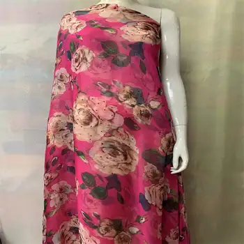 5 Metros de moda de alta qualidade Africano de cetim de seda tecido para a senhora do vestido de Bordados de seda impressa de costura material.3171