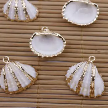 5 PCS Naturais Mãe Branca do Pearl Shell Chapeamento de Ouro Pingente de Encantos 20mm-23mm