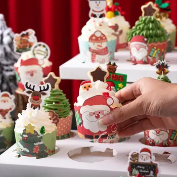 50pcs/Monte Natal Cupcake Muffin Xícara de Óleo-Prova de Bonecos de neve Elk Árvore de Natal de Cupcake Copos de Papai Noel Elk Cupcake Copos de Bolo de Xícara