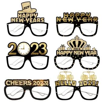 6/12pcs Feliz Ano Novo Óculos De 2023 Papel Óculos de Moldura de Foto Cabine de Adereços para a Festa de Ano Novo Festa de confraternização de Suprimentos
