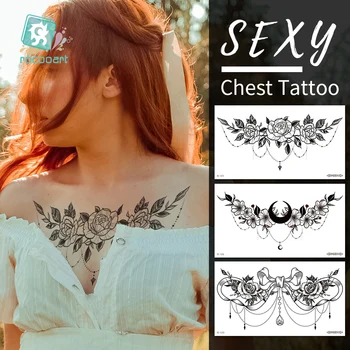 6PCS/Monte Impermeável da Etiqueta Temporária Tatuagem de Mandala de Flores de Arte no Corpo, Braço Falso Manga Underboobs Tatoo Mulheres