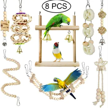 8-Peça Papagaio De Brinquedo Combinação Empacotada De Estimação Pássaro De Brinquedo Definido Para Aliviar A Morder O Cabelo Pássaro Acessórios