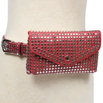 8PCS/MONTE Moda Rebites Saco da Cintura de Luxo Designer pochete Pequena da Cintura das Mulheres Pack Telefone Bolsa de Punk Cinto Saco