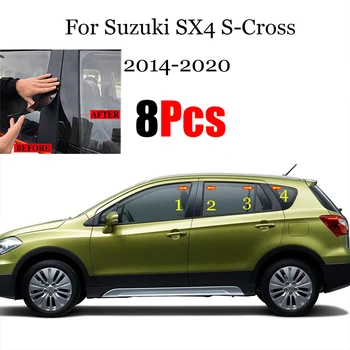 8PCS Polido Pilar Postos de Brilho Preto de Ajuste Para o Suzuki SX4 S-Cross 2014 - 2020 Janela Guarnição Tampa do BC Coluna Info.