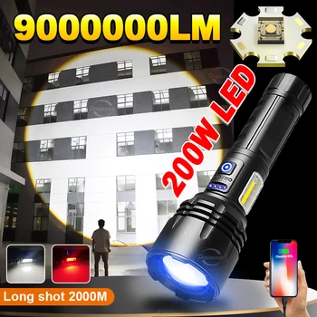 9000000LM 200W Lanterna elétrica Recarregável XHP360 Led de Alta Potência Lanternas Com COB Luz Poderosa da Tocha da Iluminação 2000M do Banco do Poder