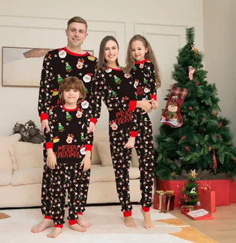 A europeia e a Americana Amazon comércio exterior de Natal novo pai-filho terno Santa completo estampa floral com mangas em casa de pijama