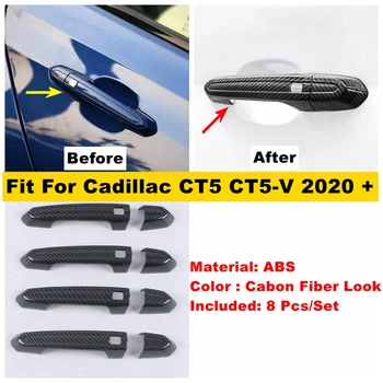A Fibra de carbono Acessórios do Carro Porta Puxar a Maçaneta Identificador de Decoração na Tampa da Guarnição de Ajuste Para o Cadillac CT5 CT5-V 2020 - 2022