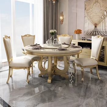 American luz de luxo, mesa de jantar para 4 pessoas 6 pessoas mármore domésticos mesa de jantar de madeira maciça redonda mesa redonda Europeia de jantar