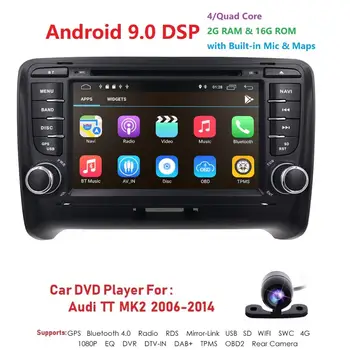 Android 9.0 4-Core auto-Rádio Estéreo Leitor de DVD de Navegação GPS Para o AUDI TT MK2 DAB OBD2 Bluetooth Central +Grátis Câmera de ré+Mapa