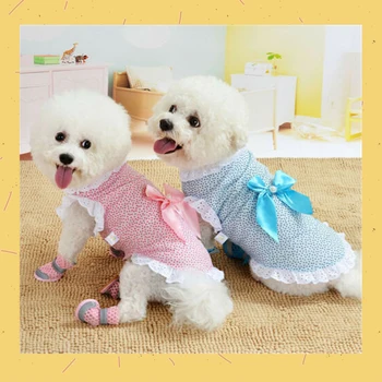 Animal De Estimação Funda Vestido Para Pequenas E Médias Cães Gato Cachorro Primavera Verão Bowknot Princesa Vestido De Roupas Para Cães