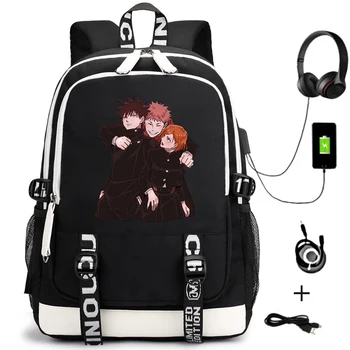 Anime Jujutsu Kaisen Homem USB Mochila Zíper Viagem Ocasional Aluno Laptop da Mochila para Teenger Cartoon Ombros Sacos Bookbag