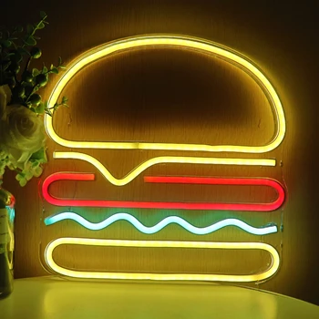 Atacado Acrílico Hamburger Neon LED Lâmpada da Noite Para o Restaurante Publicidade Sinal Sala de estar, Bar, Loja de Decoração de Parede de Fundo