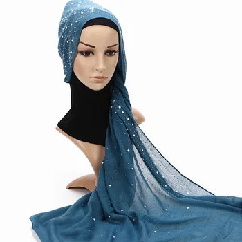 Atacado de Moda Pérola Estrelado Lenço de quebra Cabeça de Algodão Muçulmano Hijabs Longo Xale Turbante de grandes dimensões Lenço Roubou 75*180cm