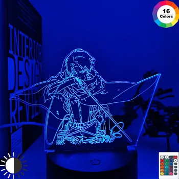 Ataque de Titãs 3D Lâmpada de Levi Ackerman Figura de Ação Óptica LED IllusionLight Anime Luz da Noite Crianças Decoração do Quarto Candeeiro de Mesa