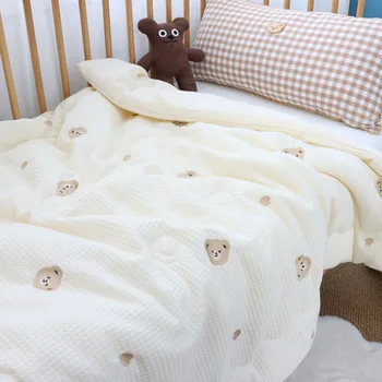 Bebê Colchas para Meninas Meninos Urso Coelho Bordado Natural de Waffle de Algodão Recém-nascido Consolador Cobertor Nap Cobertores Tampa para Bebês