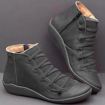 Botins Em Pele De Outono Renda Vintage Das Mulheres Sapatos Confortáveis, Televisão Botas De Salto Zíper Curto De Inicialização &T8