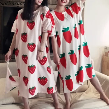 Camisolas Mulheres Impresso Linda Moda PopularLoose de Lazer coreano Estilo Chique Doce de Dormir Alunos Meados de bezerro Sleepshirts