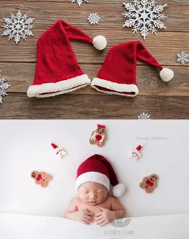 Chapéu de Santa trecho de lã de malha de pelúcia de um ano de idade foto do bebê prop