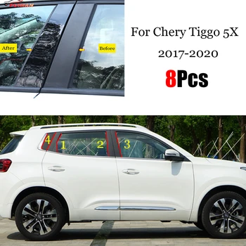 Chegada nova 8PCS Polido Pilar Postos de Ajuste Para o Chery Tiggo 5X Pro 2017-2020 Janela Guarnição Tampa do BC Coluna Adesivo de Cromo Estilo