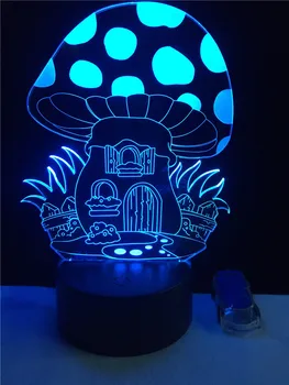 Cogumelo Casa 3D da Noite do DIODO emissor de Luz do USB 7 de Toque da Cor do Interruptor da Lâmpada de Mesa de Decoração de Quarto Colorido de Iluminação LED para o Presente