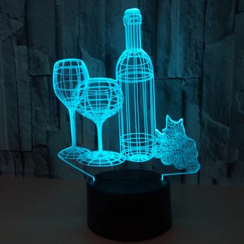 Copo do vinho da Garrafa em Forma de 3D Toque de Ilusão a Luz da Noite de 7 de cor Automático LED a Piscar da Lâmpada de Mesa de Bar Loja USB Dom Decor Luzes