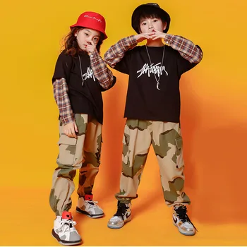 Crianças Meninos Meninas rapazes raparigas 2 Conjuntos de Peças de Manga comprida T-shirt, Calças de Camuflagem Crianças Adolescentes Fatos Streetwear Hip Hop Tees Calças