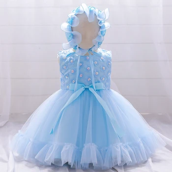 Crianças novas Temperamento Elegante Vestido de Saia de Paetê Bordado Bebê Vestido com Um Ano de Idade do Bebê Vestido de Princesa Vestido de Aniversário