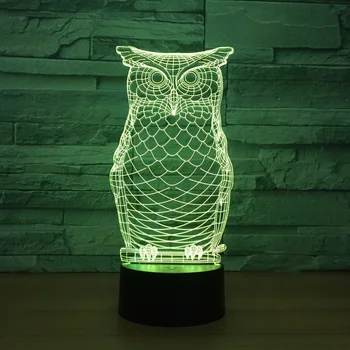 Criativo Coruja Visual 3D de Led da lâmpada Birt Animal LED Lâmpada de Tabela RGB Sono do Bebê 3D Noite Atmosfera de Luz da lâmpada de alteração de brinquedos