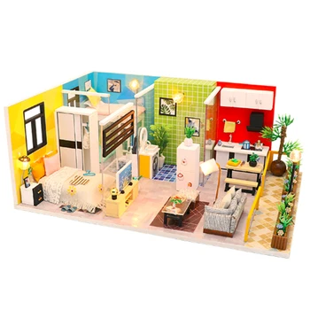 Criativo DIY Filhos Adultos em Miniatura casa de bonecas de Madeira, Kits Montados blocos de construção Simples Vida doméstica e do mobiliário de brinquedos